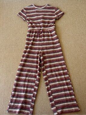 Zara Striped Knit Jumpsuit in Burgundy, Cream & Gray